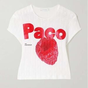 Rabanne Cropped Printed Pointelle-Knit Cotton T-Shirt White - XS